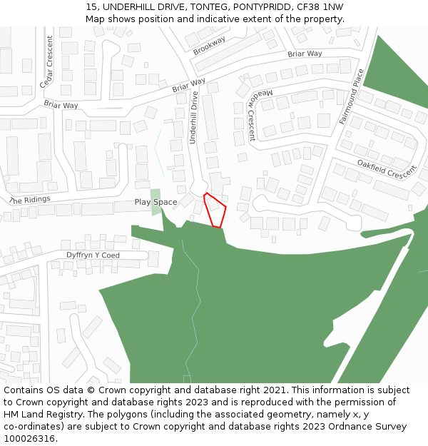 15, UNDERHILL DRIVE, TONTEG, PONTYPRIDD, CF38 1NW: Location map and indicative extent of plot