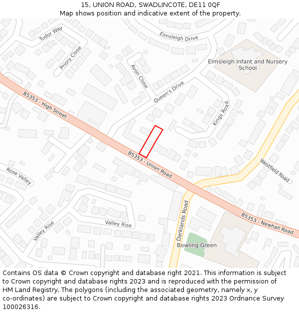 15, UNION ROAD, SWADLINCOTE, DE11 0QF: Location map and indicative extent of plot