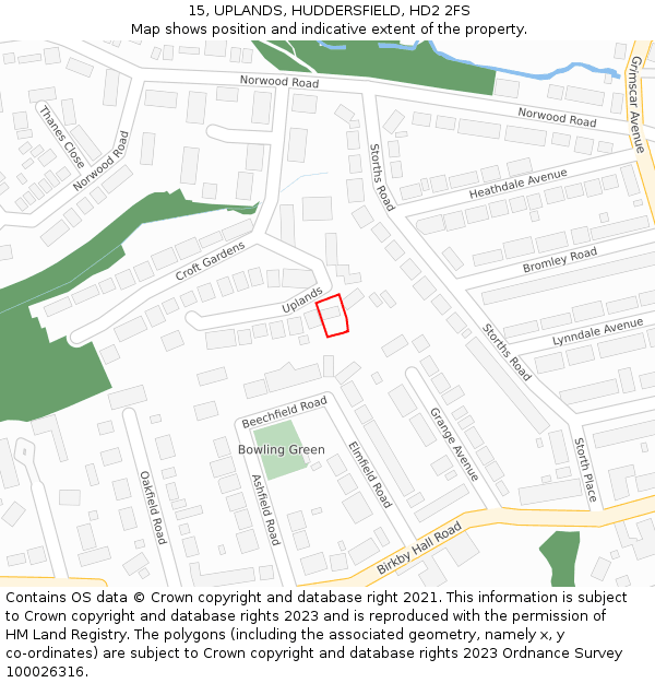 15, UPLANDS, HUDDERSFIELD, HD2 2FS: Location map and indicative extent of plot