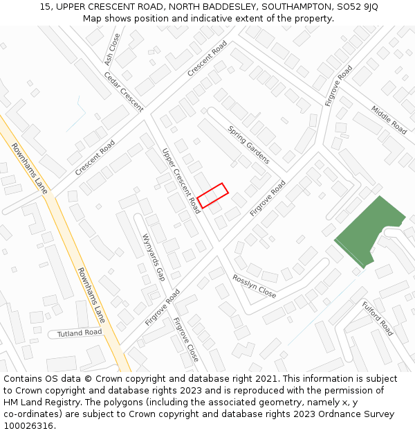 15, UPPER CRESCENT ROAD, NORTH BADDESLEY, SOUTHAMPTON, SO52 9JQ: Location map and indicative extent of plot