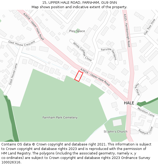 15, UPPER HALE ROAD, FARNHAM, GU9 0NN: Location map and indicative extent of plot