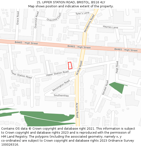 15, UPPER STATION ROAD, BRISTOL, BS16 4LY: Location map and indicative extent of plot