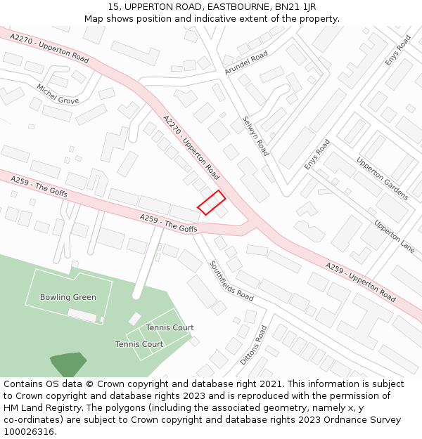 15, UPPERTON ROAD, EASTBOURNE, BN21 1JR: Location map and indicative extent of plot