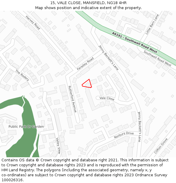 15, VALE CLOSE, MANSFIELD, NG18 4HR: Location map and indicative extent of plot