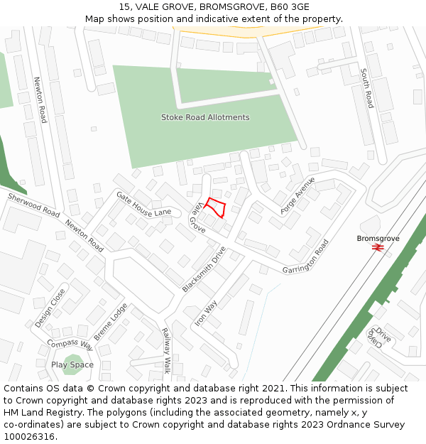 15, VALE GROVE, BROMSGROVE, B60 3GE: Location map and indicative extent of plot