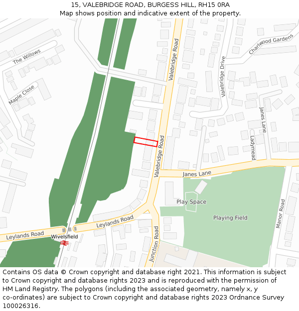 15, VALEBRIDGE ROAD, BURGESS HILL, RH15 0RA: Location map and indicative extent of plot