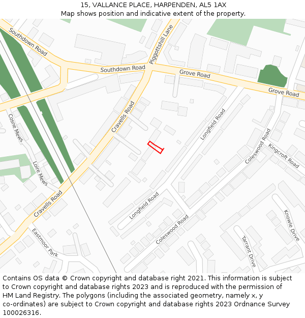 15, VALLANCE PLACE, HARPENDEN, AL5 1AX: Location map and indicative extent of plot