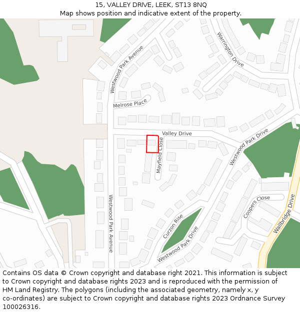 15, VALLEY DRIVE, LEEK, ST13 8NQ: Location map and indicative extent of plot