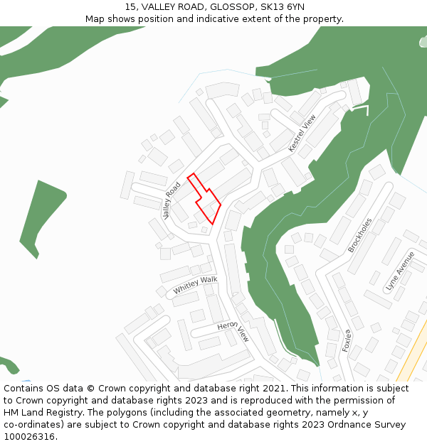 15, VALLEY ROAD, GLOSSOP, SK13 6YN: Location map and indicative extent of plot