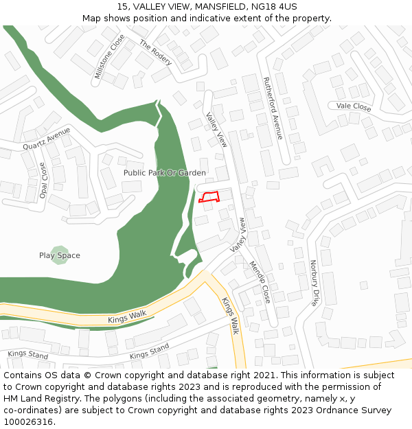 15, VALLEY VIEW, MANSFIELD, NG18 4US: Location map and indicative extent of plot