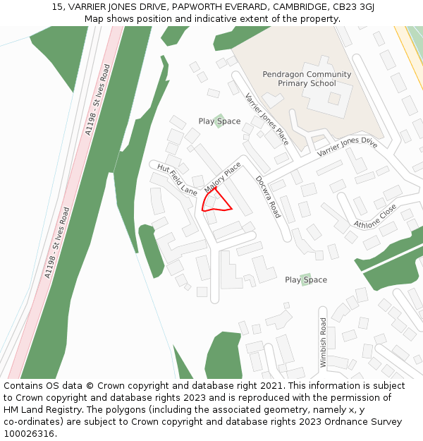 15, VARRIER JONES DRIVE, PAPWORTH EVERARD, CAMBRIDGE, CB23 3GJ: Location map and indicative extent of plot