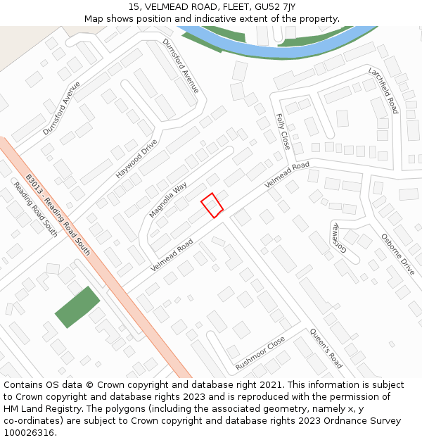 15, VELMEAD ROAD, FLEET, GU52 7JY: Location map and indicative extent of plot