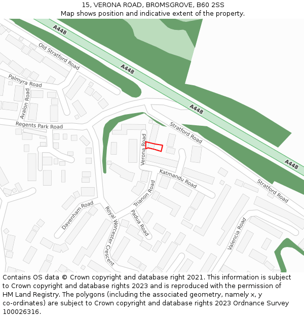 15, VERONA ROAD, BROMSGROVE, B60 2SS: Location map and indicative extent of plot
