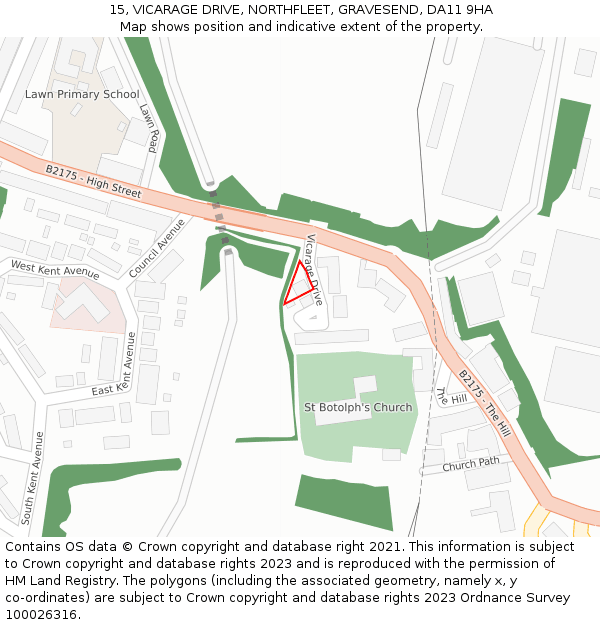 15, VICARAGE DRIVE, NORTHFLEET, GRAVESEND, DA11 9HA: Location map and indicative extent of plot