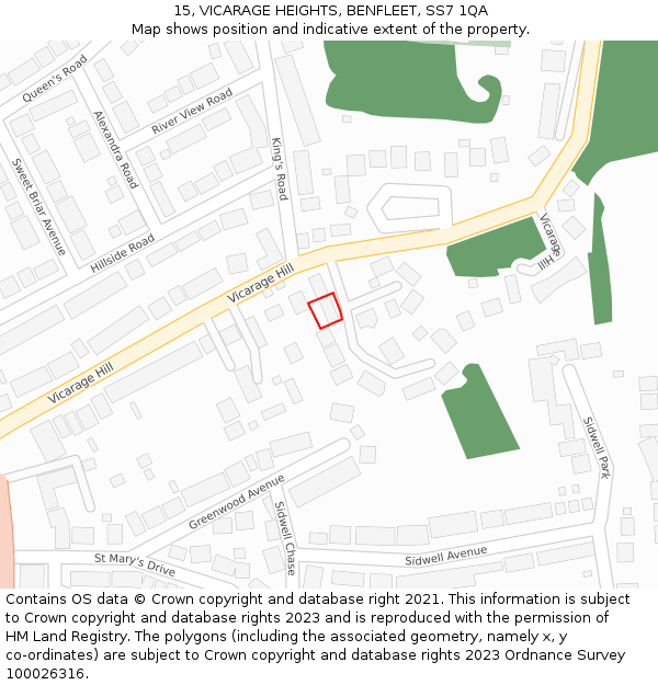 15, VICARAGE HEIGHTS, BENFLEET, SS7 1QA: Location map and indicative extent of plot