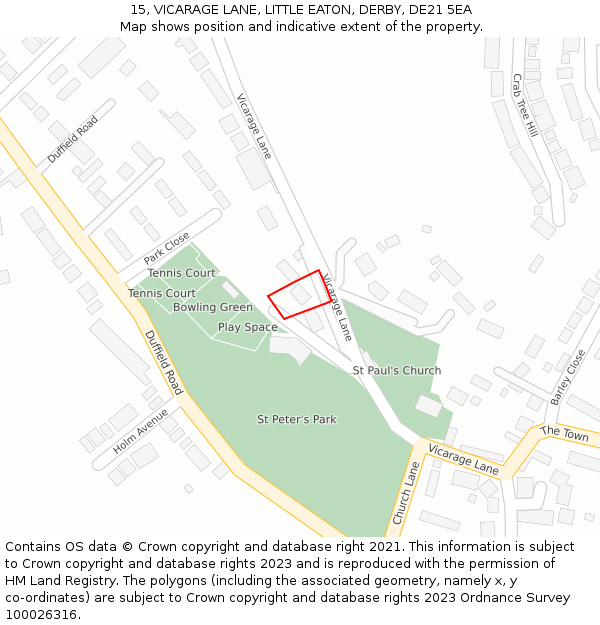 15, VICARAGE LANE, LITTLE EATON, DERBY, DE21 5EA: Location map and indicative extent of plot