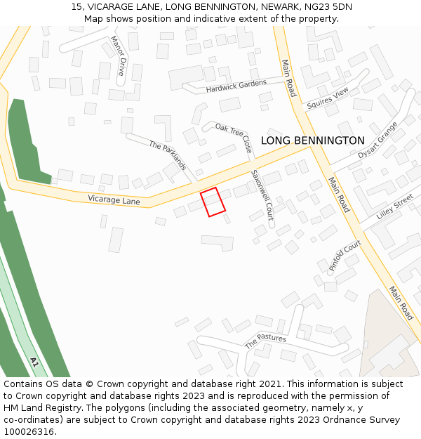 15, VICARAGE LANE, LONG BENNINGTON, NEWARK, NG23 5DN: Location map and indicative extent of plot