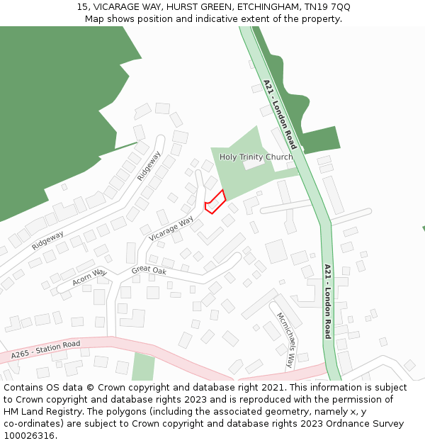 15, VICARAGE WAY, HURST GREEN, ETCHINGHAM, TN19 7QQ: Location map and indicative extent of plot