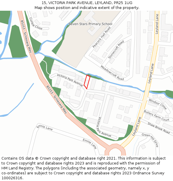 15, VICTORIA PARK AVENUE, LEYLAND, PR25 1UG: Location map and indicative extent of plot