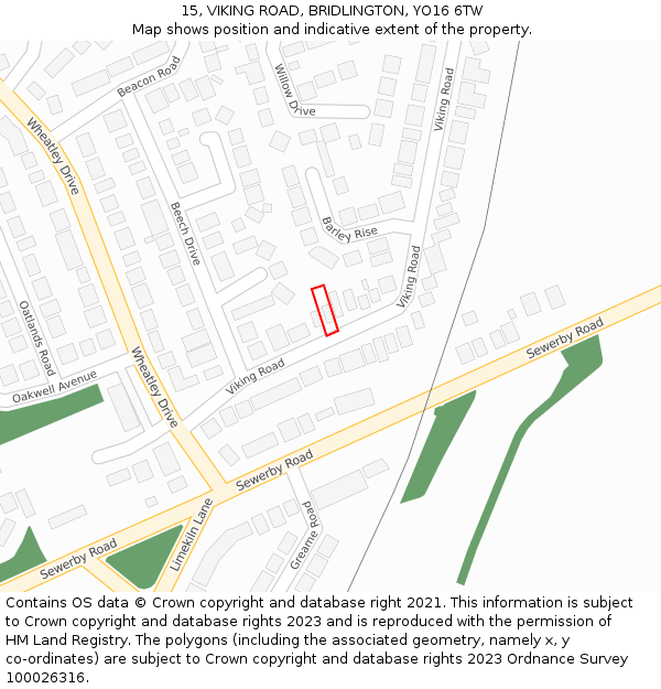 15, VIKING ROAD, BRIDLINGTON, YO16 6TW: Location map and indicative extent of plot