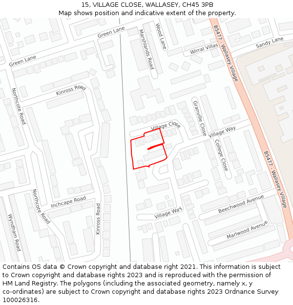 15, VILLAGE CLOSE, WALLASEY, CH45 3PB: Location map and indicative extent of plot