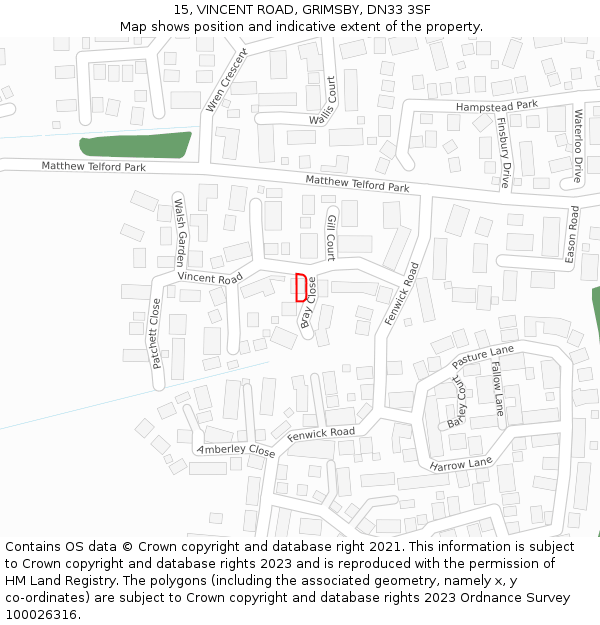 15, VINCENT ROAD, GRIMSBY, DN33 3SF: Location map and indicative extent of plot