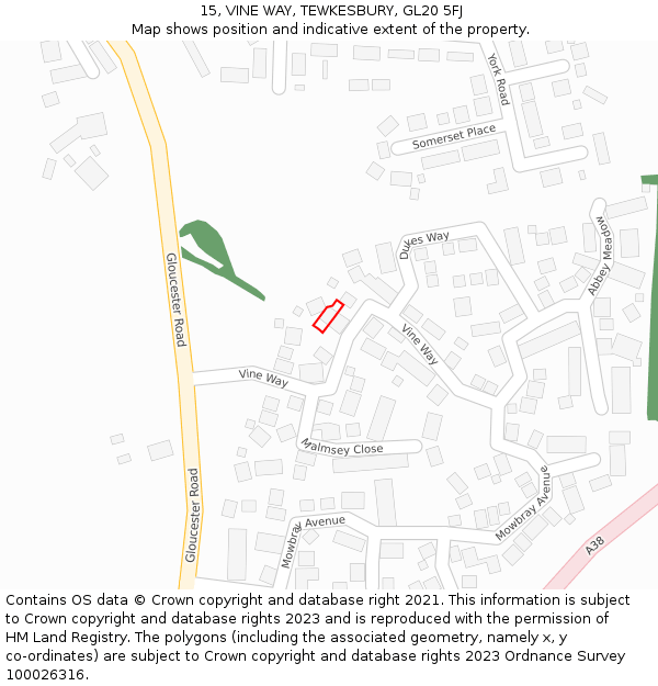 15, VINE WAY, TEWKESBURY, GL20 5FJ: Location map and indicative extent of plot