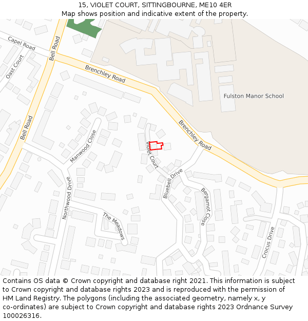 15, VIOLET COURT, SITTINGBOURNE, ME10 4ER: Location map and indicative extent of plot