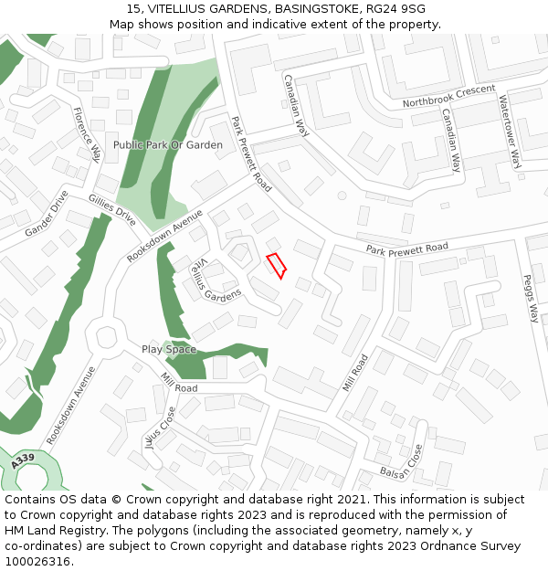 15, VITELLIUS GARDENS, BASINGSTOKE, RG24 9SG: Location map and indicative extent of plot