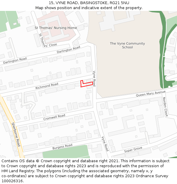 15, VYNE ROAD, BASINGSTOKE, RG21 5NU: Location map and indicative extent of plot
