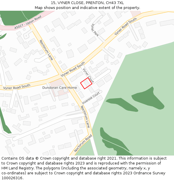 15, VYNER CLOSE, PRENTON, CH43 7XL: Location map and indicative extent of plot