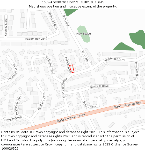 15, WADEBRIDGE DRIVE, BURY, BL8 2NN: Location map and indicative extent of plot