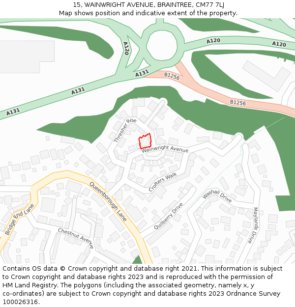 15, WAINWRIGHT AVENUE, BRAINTREE, CM77 7LJ: Location map and indicative extent of plot