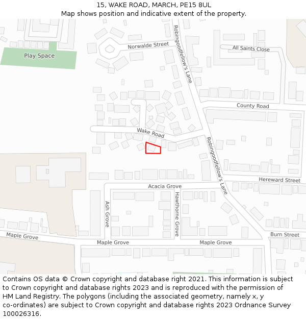 15, WAKE ROAD, MARCH, PE15 8UL: Location map and indicative extent of plot