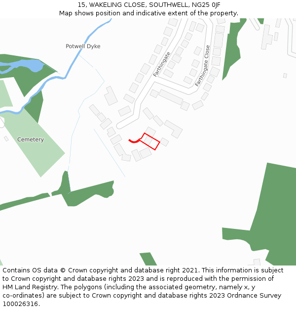 15, WAKELING CLOSE, SOUTHWELL, NG25 0JF: Location map and indicative extent of plot