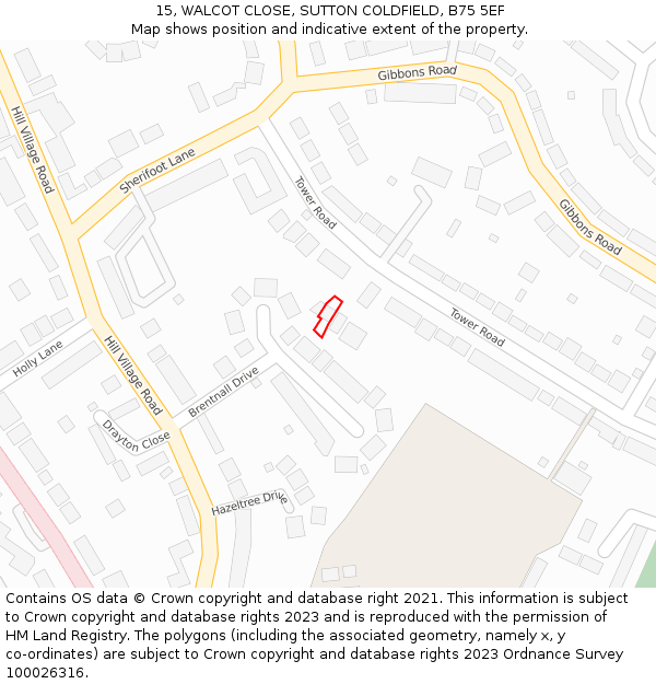 15, WALCOT CLOSE, SUTTON COLDFIELD, B75 5EF: Location map and indicative extent of plot