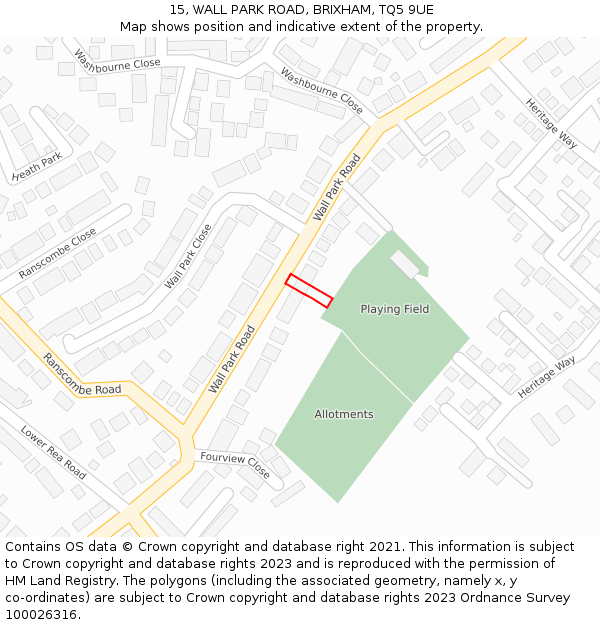 15, WALL PARK ROAD, BRIXHAM, TQ5 9UE: Location map and indicative extent of plot