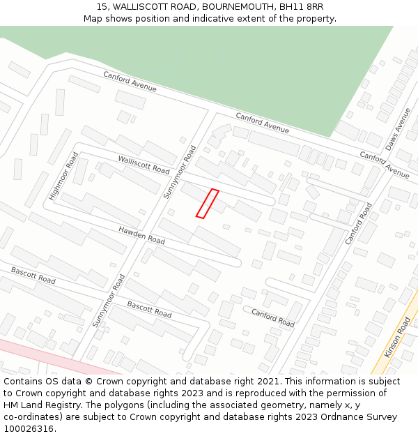 15, WALLISCOTT ROAD, BOURNEMOUTH, BH11 8RR: Location map and indicative extent of plot