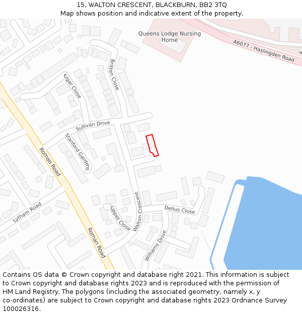 15, WALTON CRESCENT, BLACKBURN, BB2 3TQ: Location map and indicative extent of plot