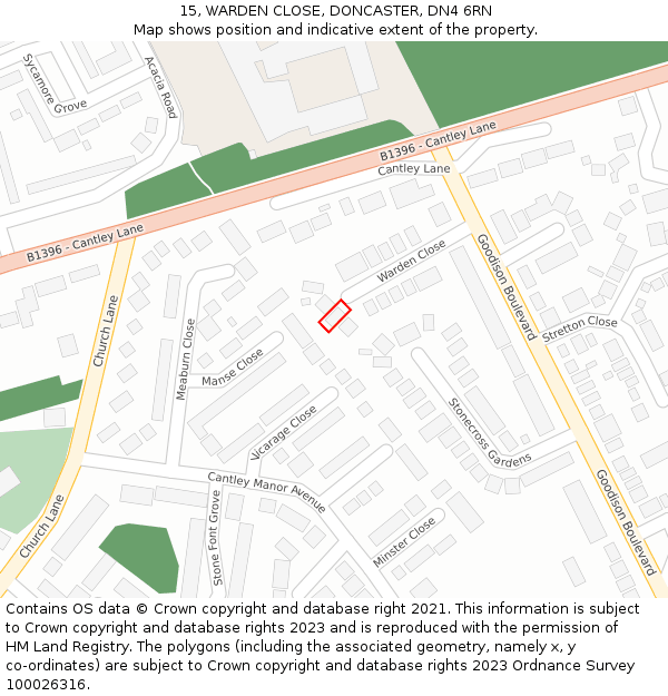 15, WARDEN CLOSE, DONCASTER, DN4 6RN: Location map and indicative extent of plot