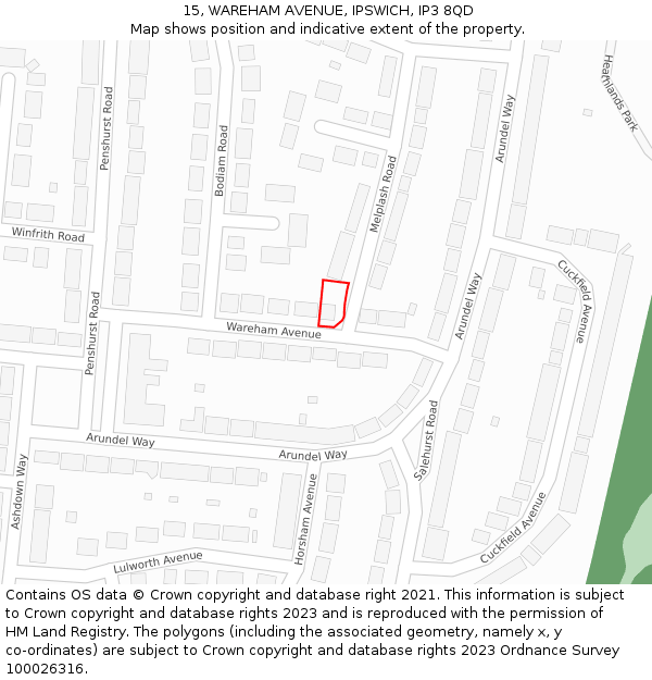 15, WAREHAM AVENUE, IPSWICH, IP3 8QD: Location map and indicative extent of plot
