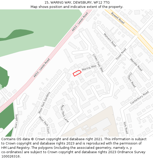 15, WARING WAY, DEWSBURY, WF12 7TG: Location map and indicative extent of plot