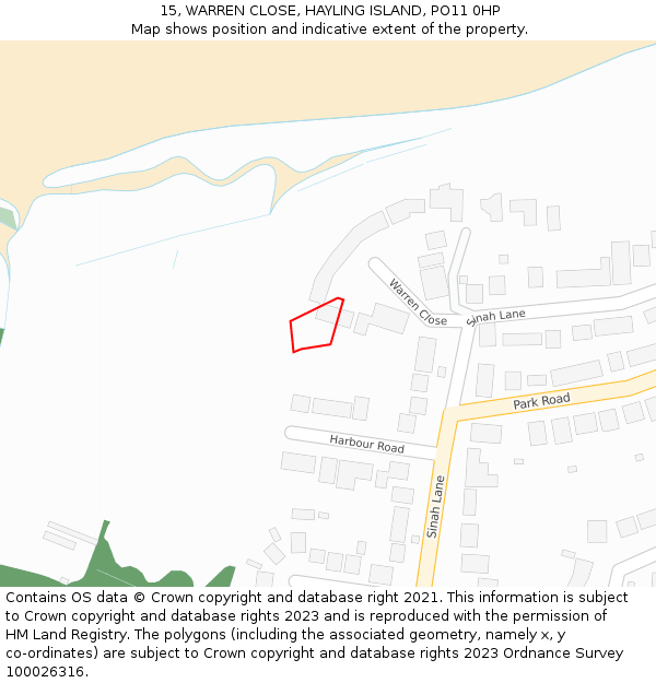 15, WARREN CLOSE, HAYLING ISLAND, PO11 0HP: Location map and indicative extent of plot