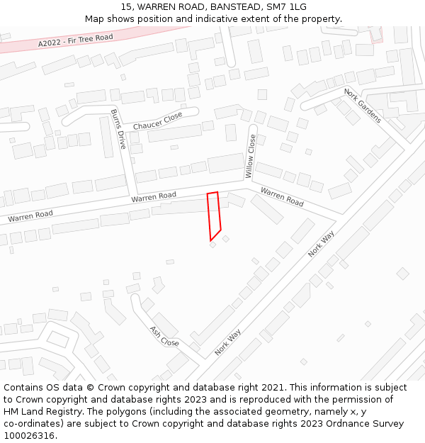 15, WARREN ROAD, BANSTEAD, SM7 1LG: Location map and indicative extent of plot