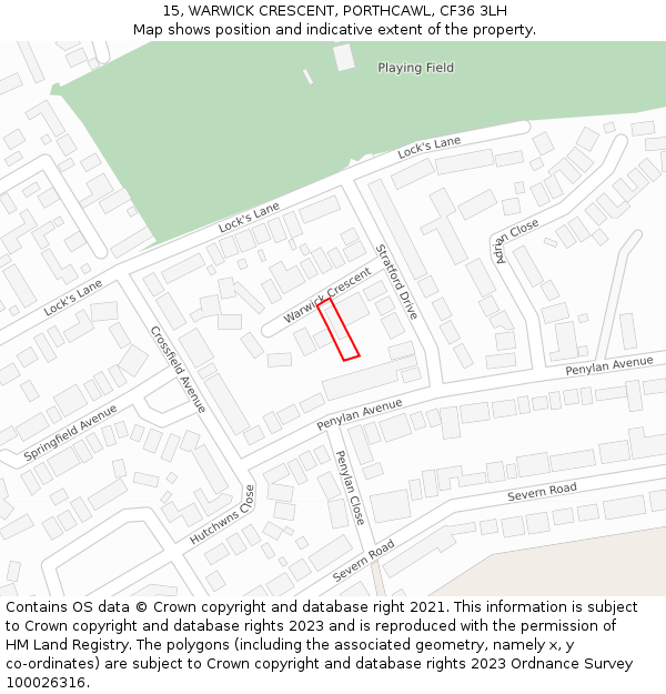 15, WARWICK CRESCENT, PORTHCAWL, CF36 3LH: Location map and indicative extent of plot