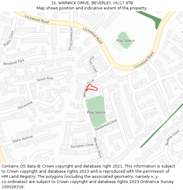 15, WARWICK DRIVE, BEVERLEY, HU17 9TB: Location map and indicative extent of plot
