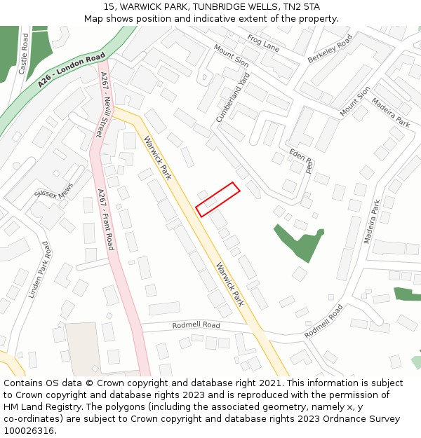 15, WARWICK PARK, TUNBRIDGE WELLS, TN2 5TA: Location map and indicative extent of plot