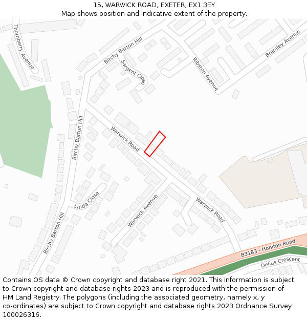 15, WARWICK ROAD, EXETER, EX1 3EY: Location map and indicative extent of plot