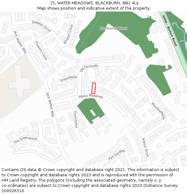 15, WATER MEADOWS, BLACKBURN, BB2 4UJ: Location map and indicative extent of plot