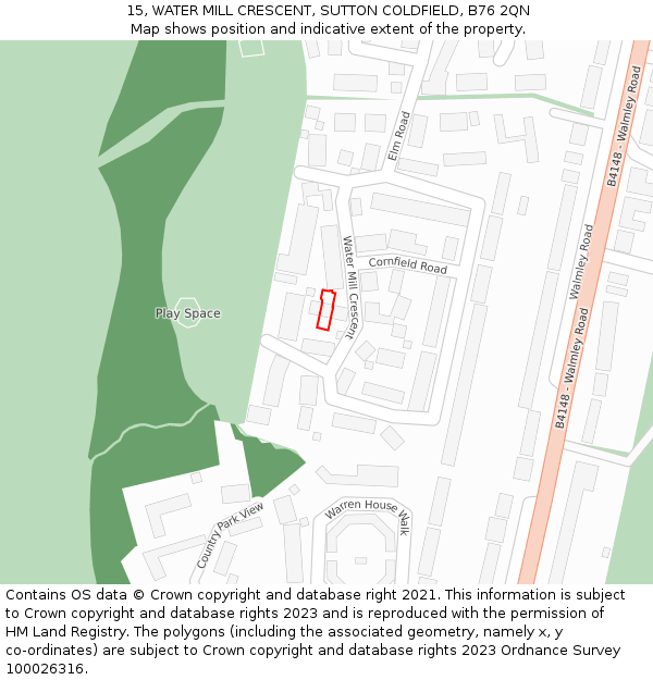15, WATER MILL CRESCENT, SUTTON COLDFIELD, B76 2QN: Location map and indicative extent of plot